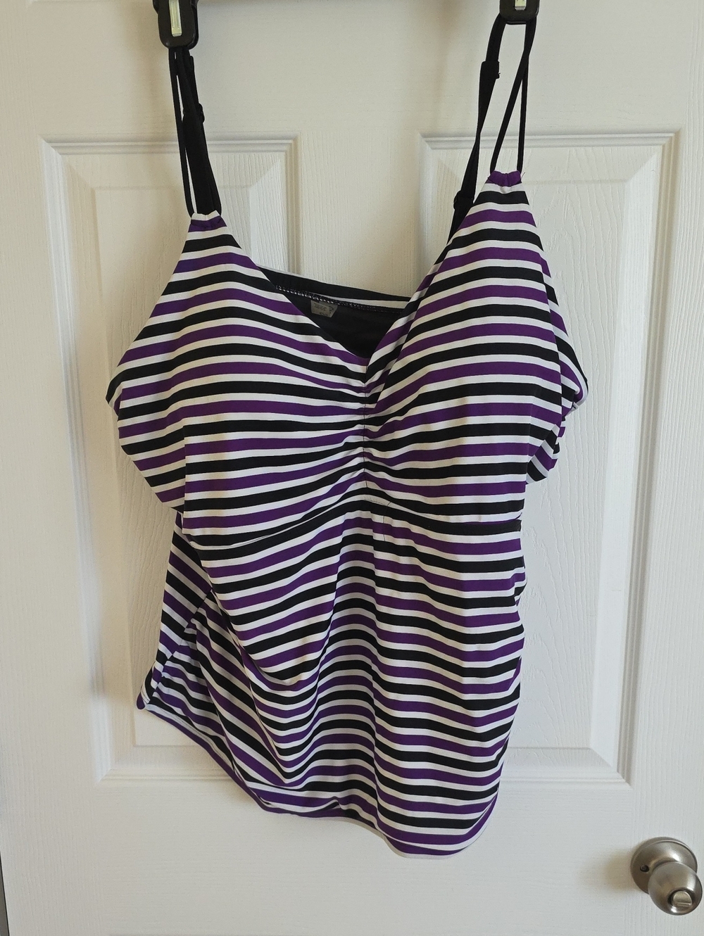Striped Purple and White Women’s Tankini Swim Top